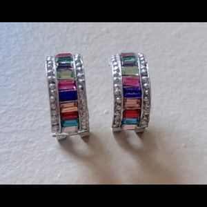 NWOT Silver and Swarvorski Multi Colored Crystal Hoop Earrings